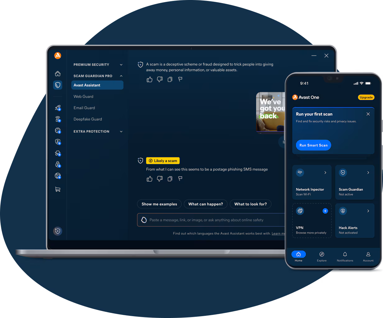 Interface de sécurité Avast avec état de protection