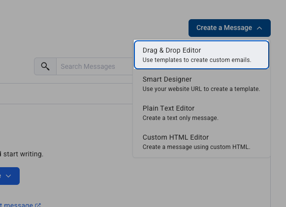 Interface de création d’un email dans AWeber