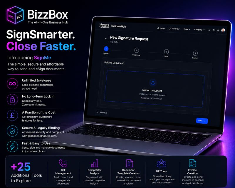 Interface BizzBox SignMe pour envoyer un document à signer