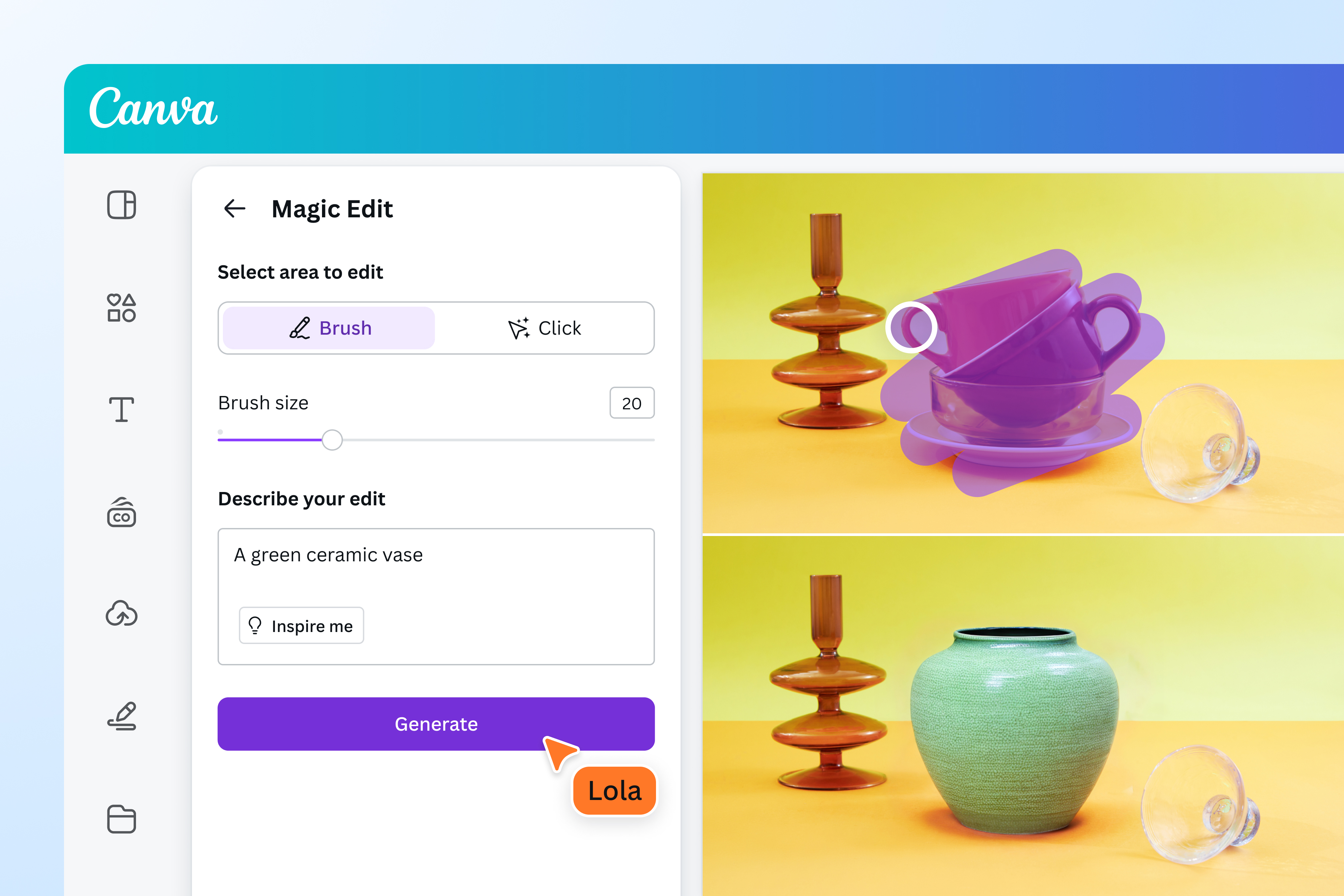 Interface Canva montrant l’outil Magic Edit