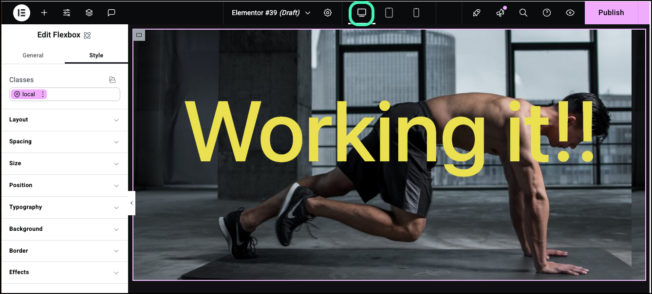 Interface Elementor Editor V4 avec panneau de style et aperçu responsive