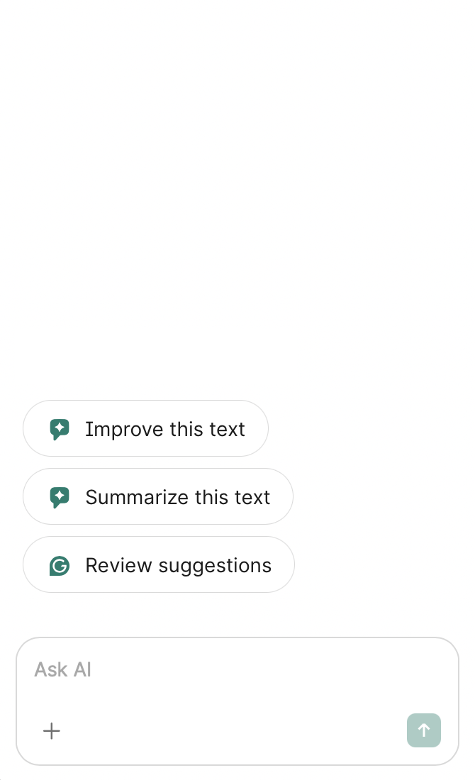 Interface Grammarly avec AI Chat et actions de réécriture