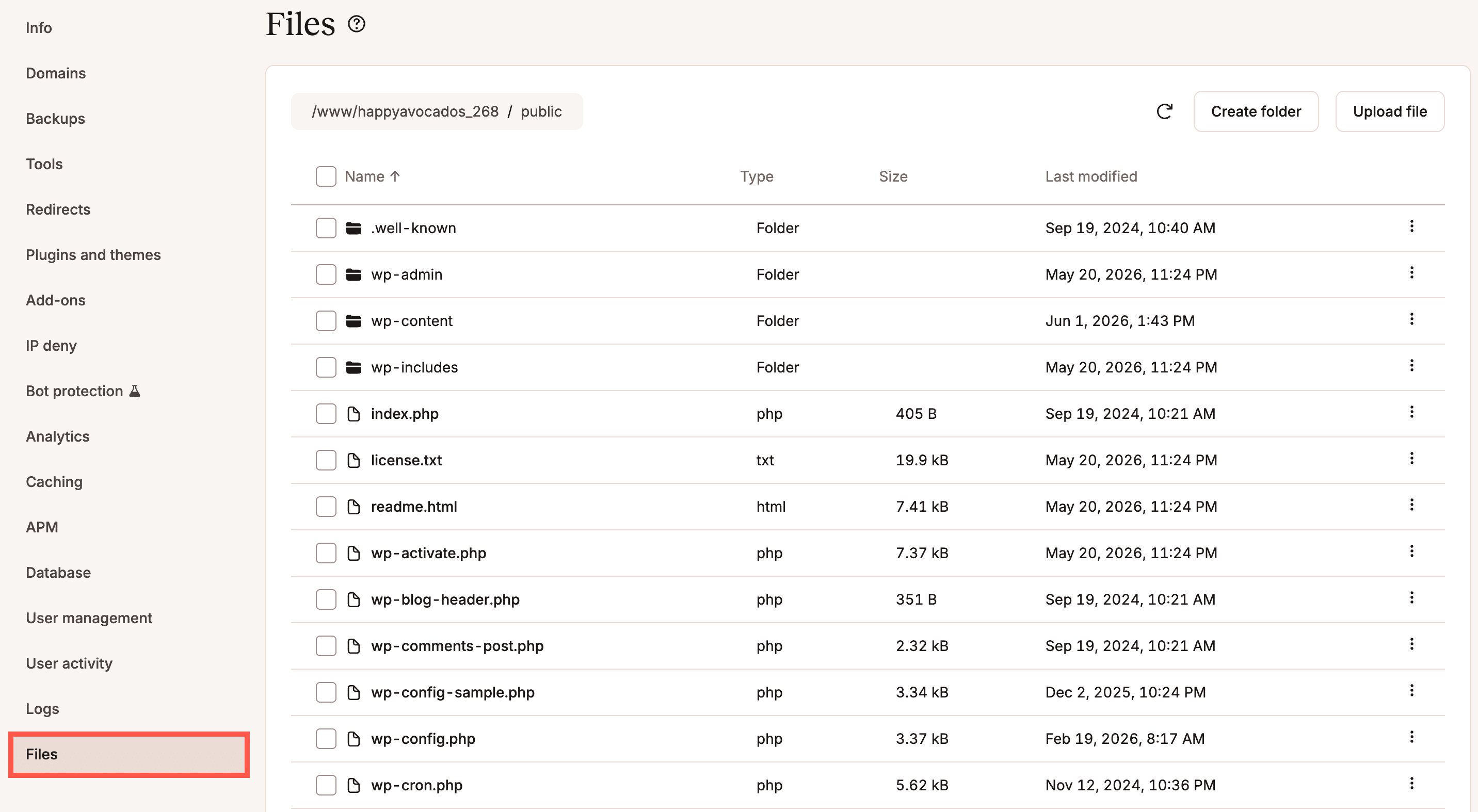 Interface MyKinsta avec accès au gestionnaire de fichiers WordPress