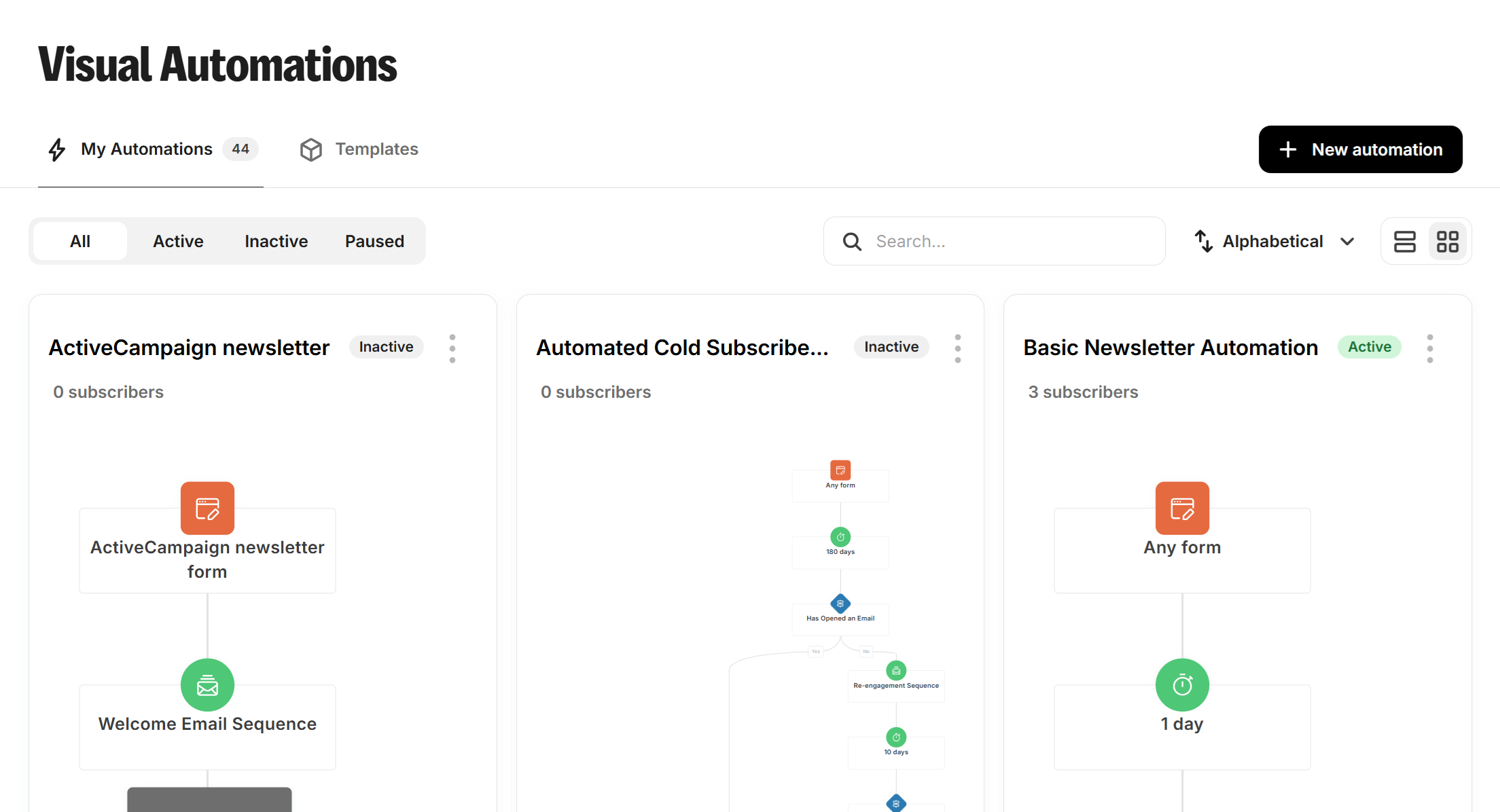 Interface Kit affichant la liste des automatisations visuelles