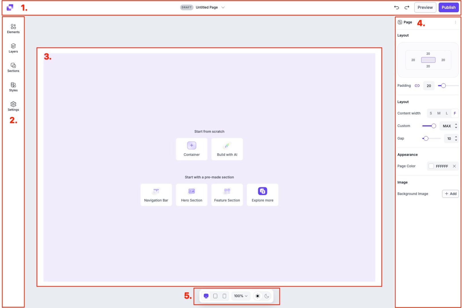 Interface Leadpages Page Studio avec page, blocs et panneau de réglages