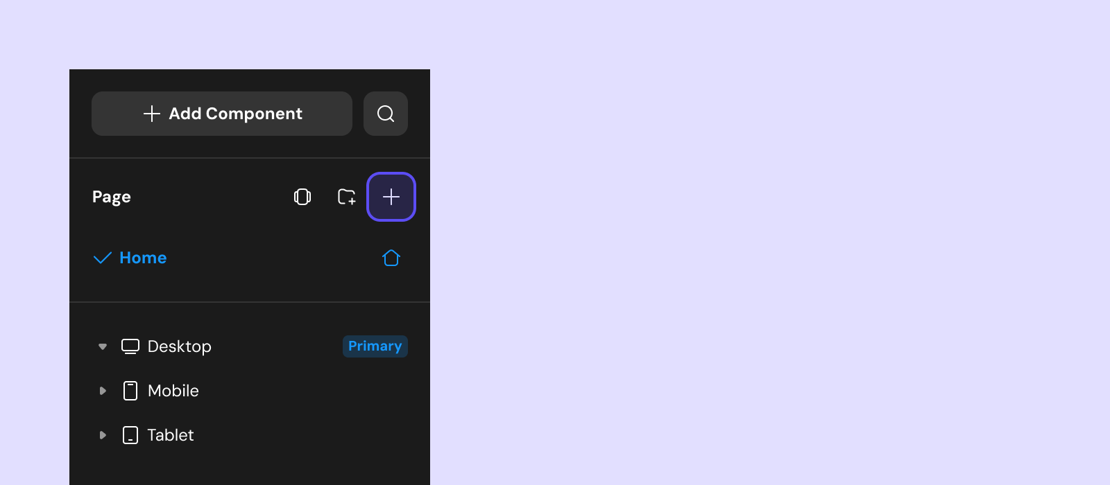 Interface complète de l’éditeur Momen avec pages, composants et zone de création