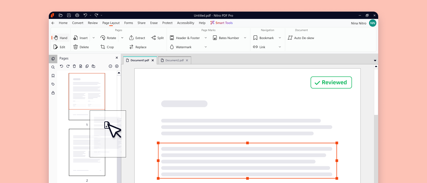 Interface Nitro PDF avec document ouvert et outils d’édition