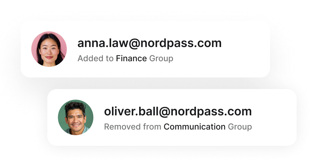 Interface NordPass avec activité et gestion des utilisateurs