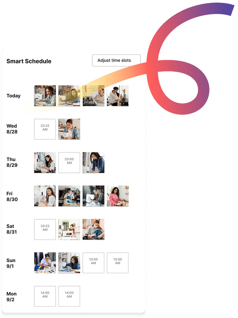 Interface Tailwind SmartSchedule avec des Pins programmés dans plusieurs créneaux horaires