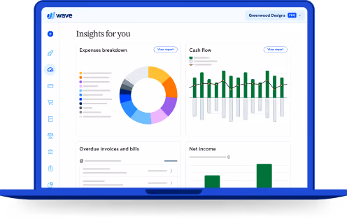 Interface Wave affichant dépenses, trésorerie, factures et revenu net